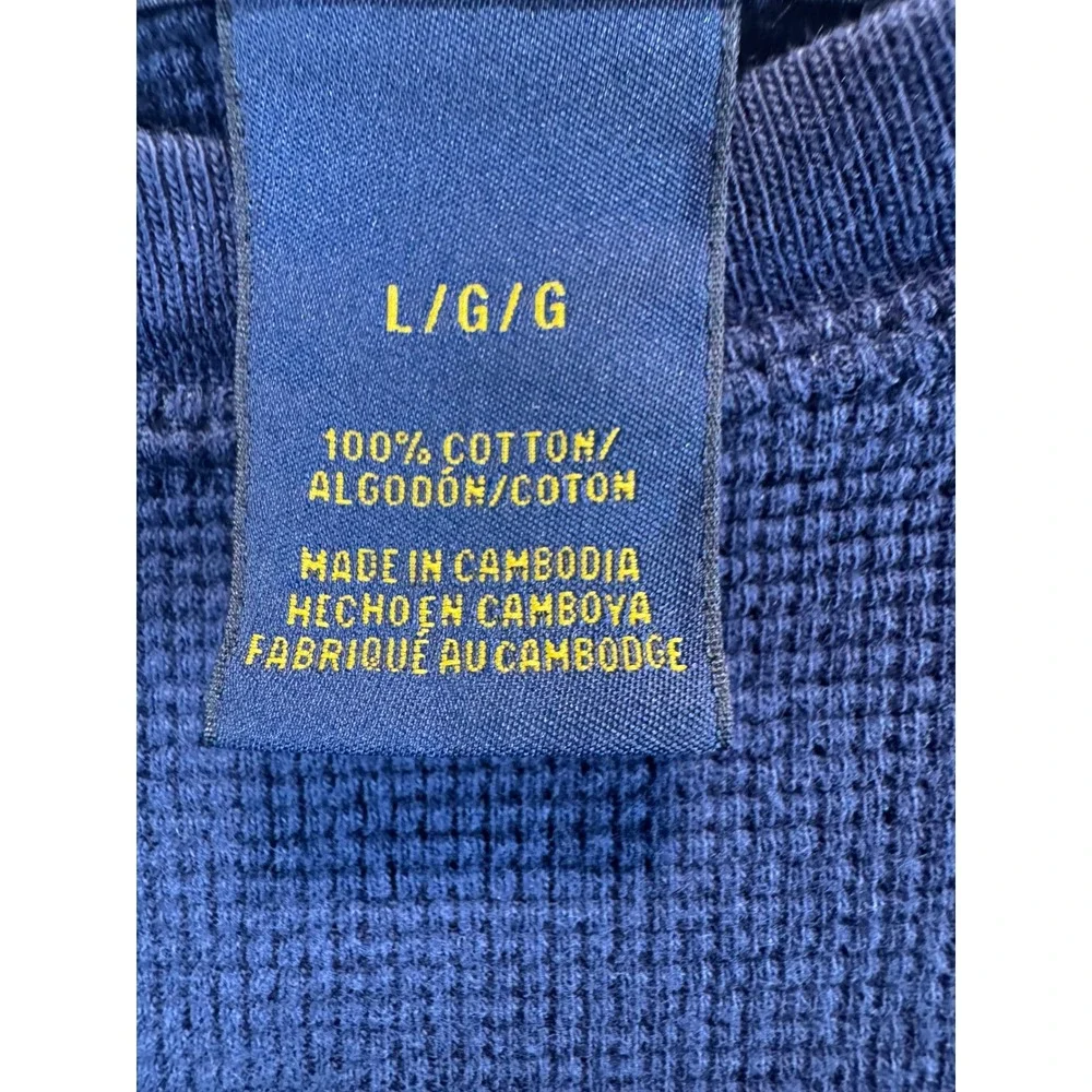 Polo Ralph Lauren Mens Navy Blue Waffle‎ Knit Thermal Long Sleeve Shirt Size L
